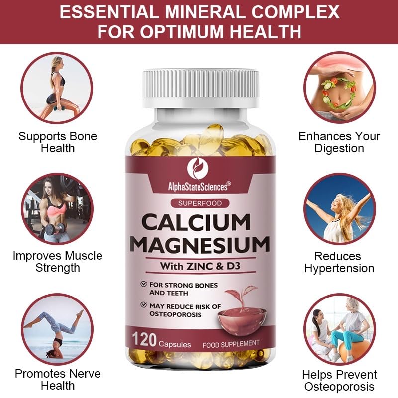 AlphaStateSciences: Advanced High-Strength Calcium-Magnesium Matrix with Zinc & Vitamin D3 - Immune Support, Enhanced Absorption, Bone Support, Muscle Relaxation & Stress Relief - 2Month Supply
