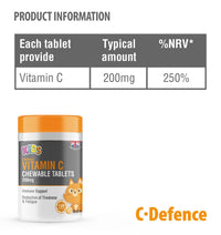 Childrens Vitamin C 200mg 120 Orange Flavour Chewable Tablets Kids Immunity by C.Defence, Made in The UK (120, Orange) (120, Orange)