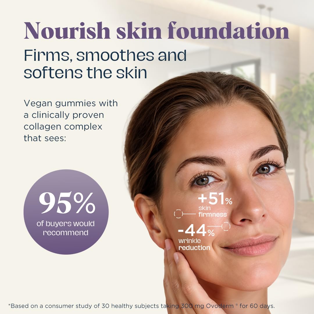 UPSA USPA x Nourished 7-in-1 Skin Lift Collagen Gummies for Women - Vegetarian Collagen, Ovoderm® Complex, Vitamin C, Multivitamins, Fibre - Collagen Supplements Skin Firmness and Smoothness - 30 Gummies