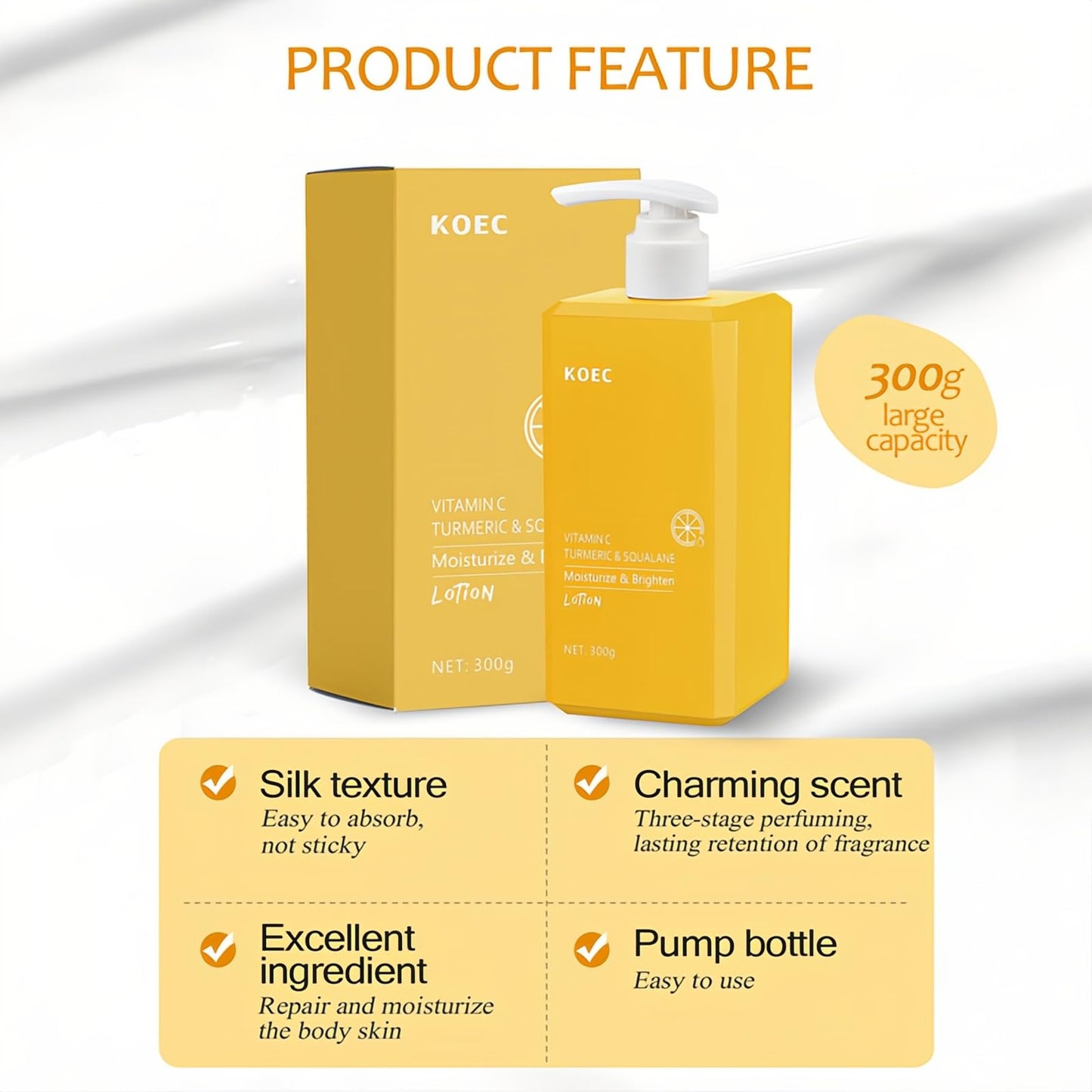 Turmeric & Vitamin C Cream Face Body Lotion - Firming, Brightening, and Moisturizing Skin Care (300ml)