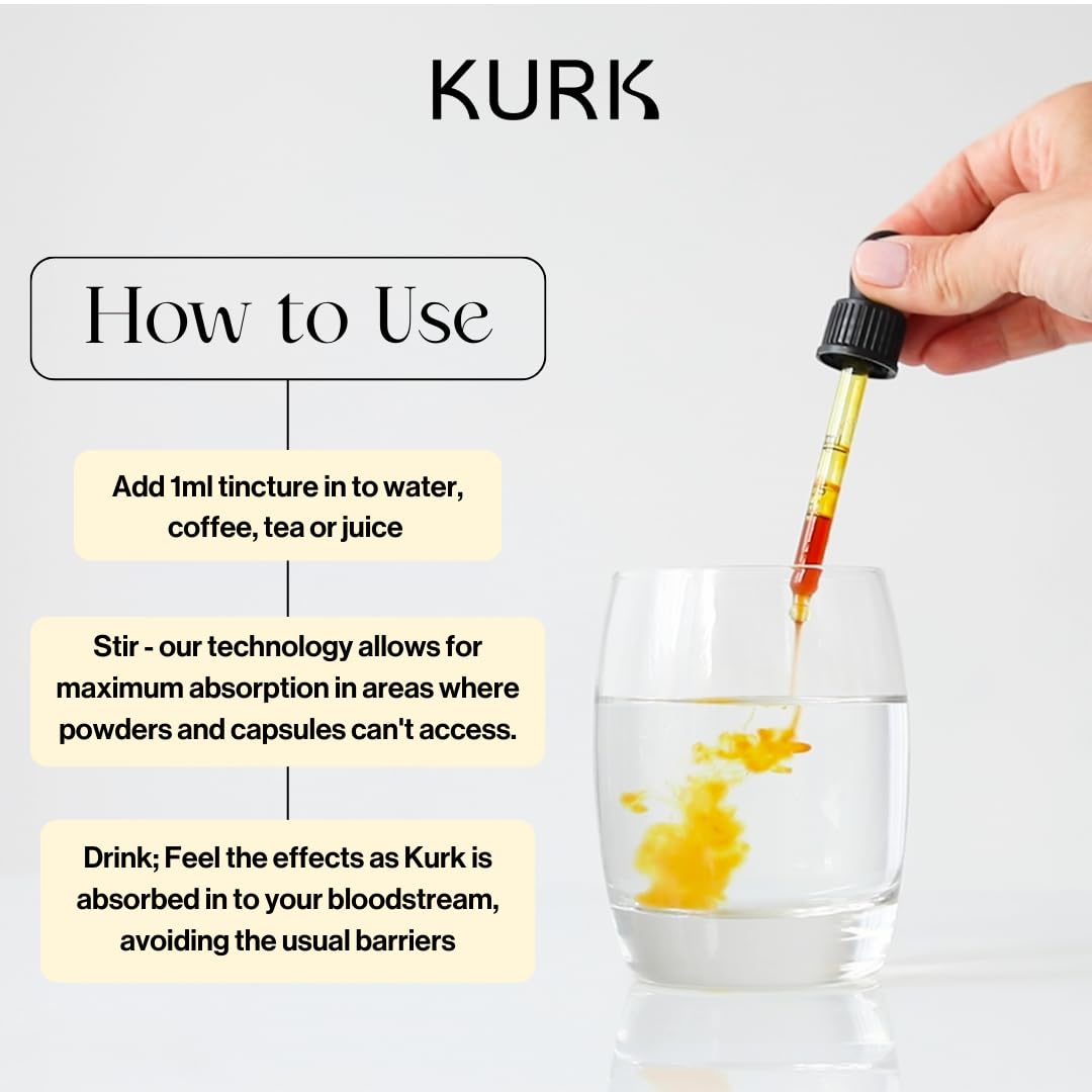 Kurk High Strength Liquid Curcumin Oil from Turmeric | Advanced Absorption Technology | 1000x More Absorbent Than Powders & Capsules | Naturally Reduce Inflammation. (Orange 95ml)