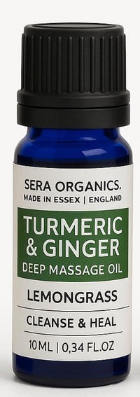 Turmeric Massage Oil for Joint Pain, Muscle Relief & Lymphatic Drainage – Lemongrass & Ginger, Deep Tissue Massage, Anti-Inflammatory & Circulation Support – 10ml Travel Size by Sera Organics