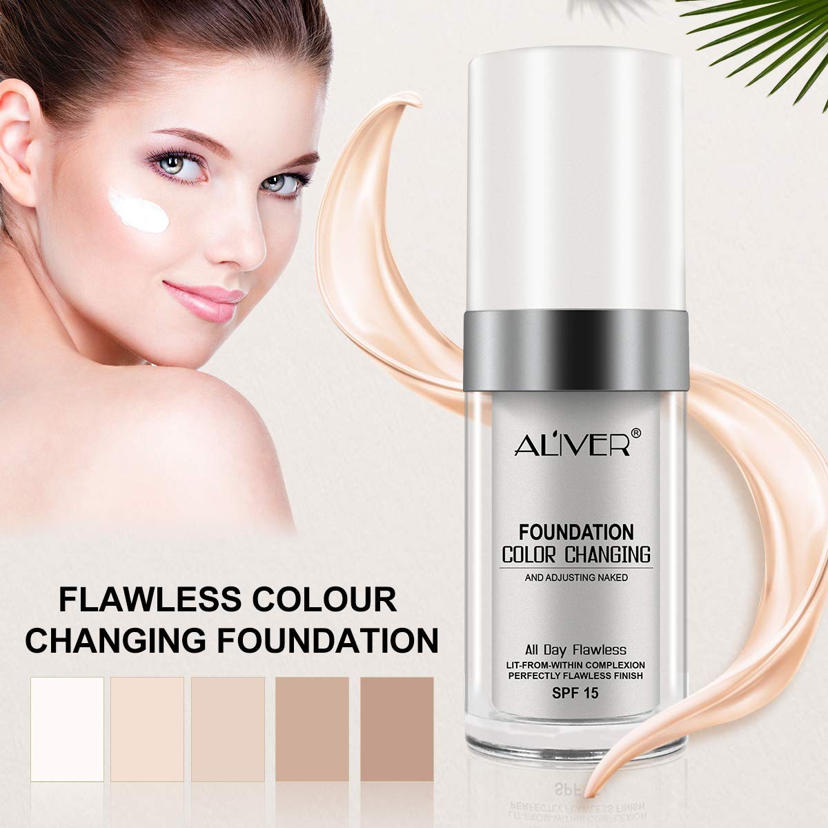 Flawless Colour Changing Foundation Makeup Base Warm Skin Tone Nude Face Moisturizing Liquid Cover Concealer Universal Shade for ALL Skin Makeup(2PCS)