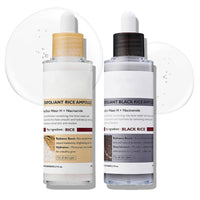 Rice Ampoule Duo, White + Black Rice Ampoule, Face Exfoliator Rice Toner, Gentle Exfoliating Face and Body Scrub Dead Skin Cells, Blackheads Remover, 80ml+80ml