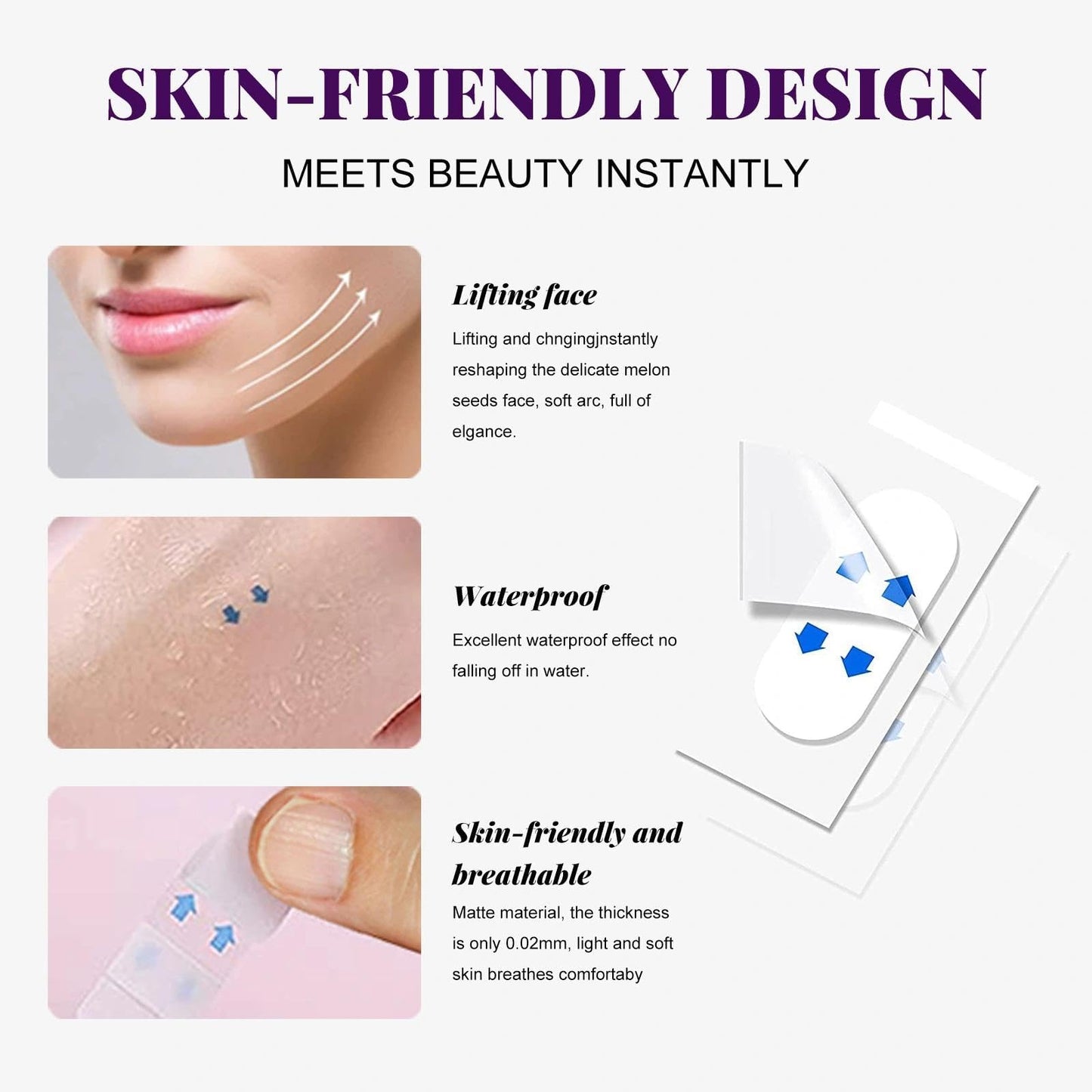 60pcs Invisible Face Lift Tape - V Edge Patches for Face- Waterproof And Instant Makeup Tool For Wrinkles. Anti-Wrinkle Patches For An Instant Face Lift