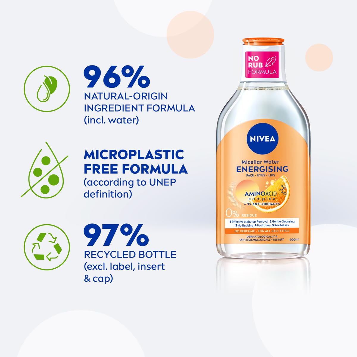 NIVEA Energy Micellar Water 3x Antioxidants, 3 in 1 Energising Micellar Cleansing Water, Vegan Make-Up Remover with Vitamins C and B3, Suitable for Sensitive Skin, 400 ml (Pack of 1)