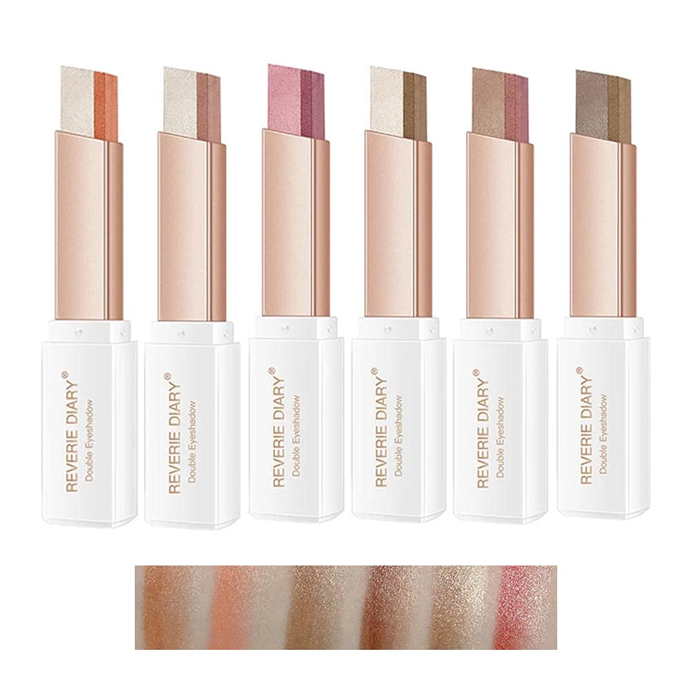 6 Pcs Double Colors Eyeshadow Stick Rotating Upgraded Glitter Gradient Eyeshadow Stick Long Lasting Waterproof Shimmer Cream Eyeshadow Stick Set