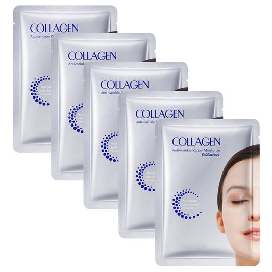 Cureluxe 5PCS Face Care Korean Glass Skin Collagen Mask - Anti-Aging&Anti-Wrinkles Collagen Face Mask - Korean Face Mask with Co-llagen,Hyaluronic Acid,Niacinamide - Kor-ean Skincare Hydrating Face Masks