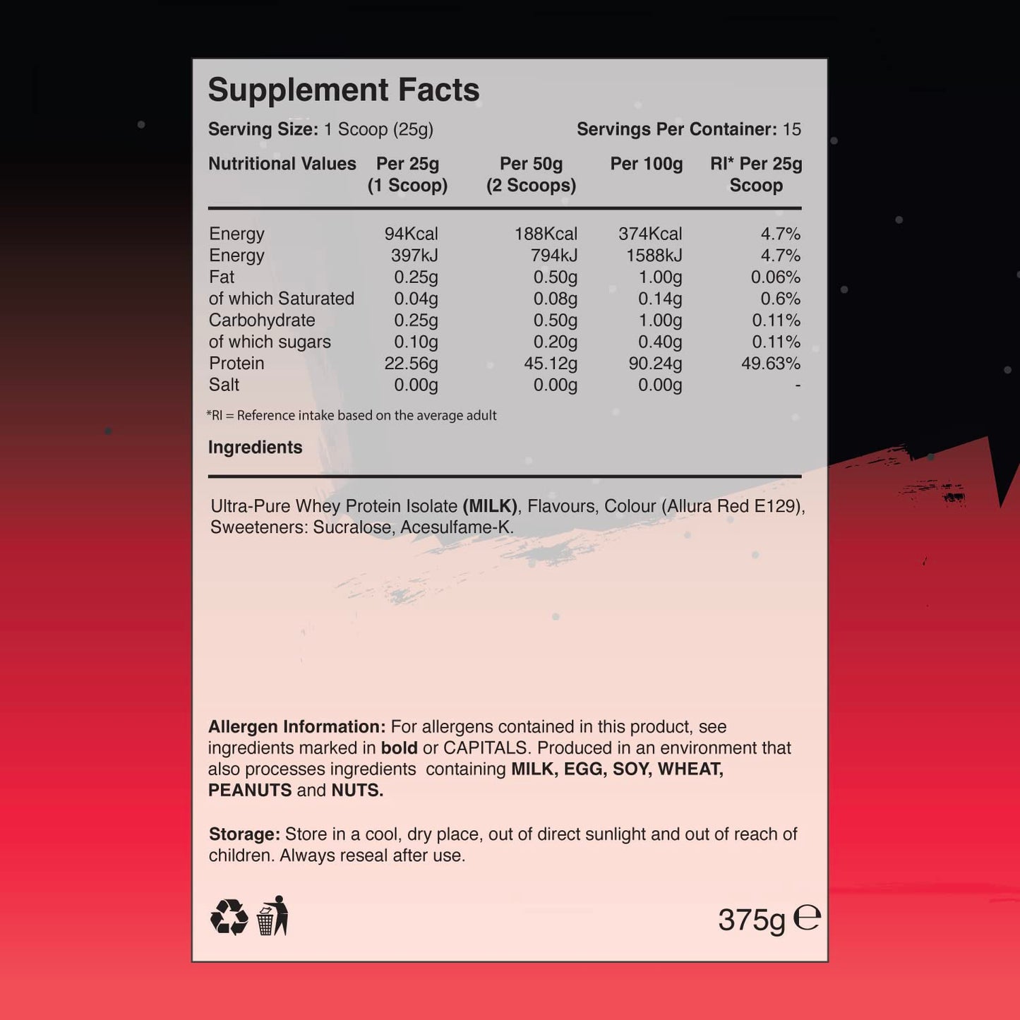 Warrior, Fruity Clear Whey Isolate – Rapid Digesting Protein Powder – Refreshingly Fruit Flavoured Shakes – Post Workout, Low Sugar, 15 Servings (Fruit Punch, 375g)