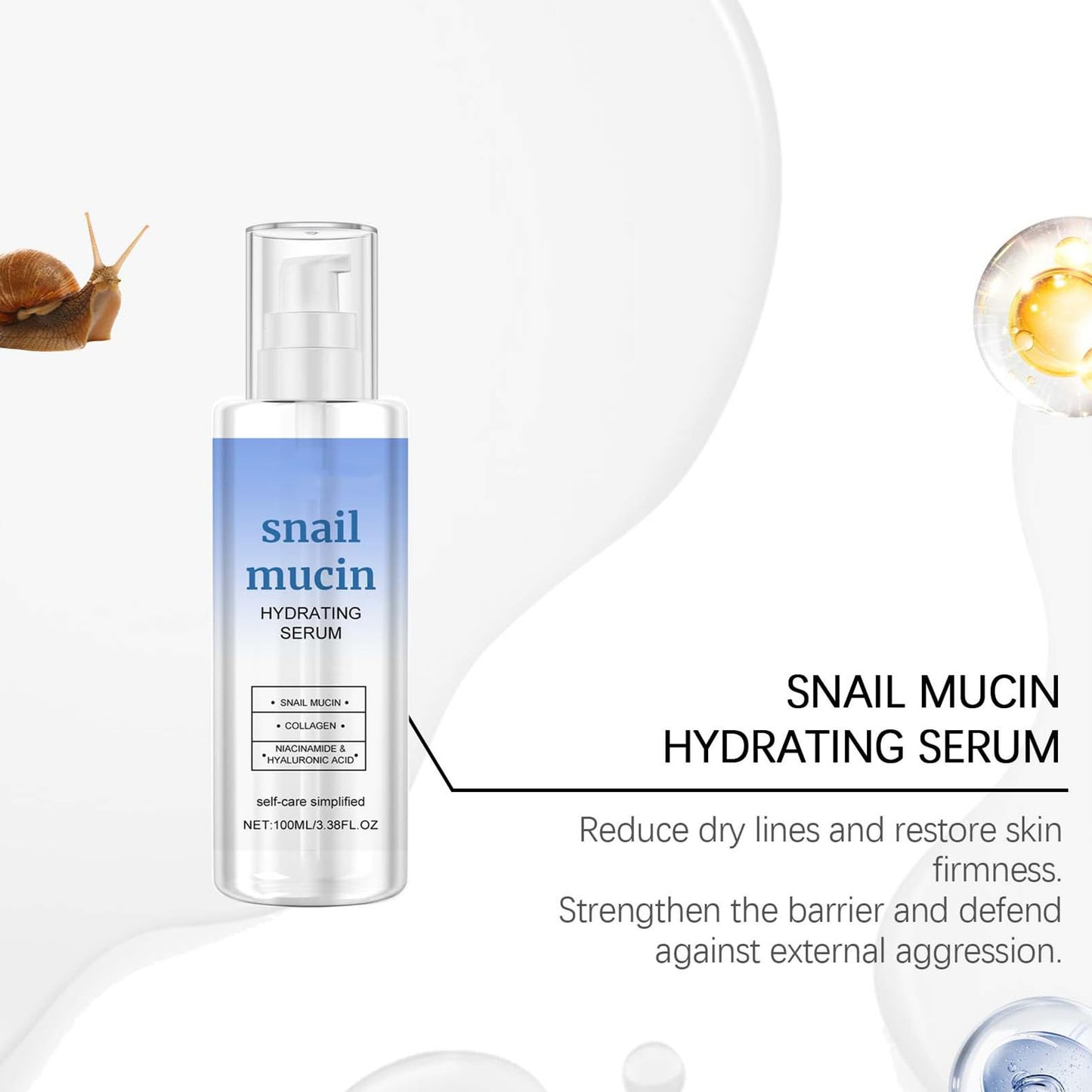 Snail Mucin Essence- Face Serum for Women with Collagen & Niacinamide - 24H Hydrating Serums for Face & Neck - Niacinamide Serum for Fades Dark Spots & Fine Lines - Vegan, Sensitive Skin-Friendly