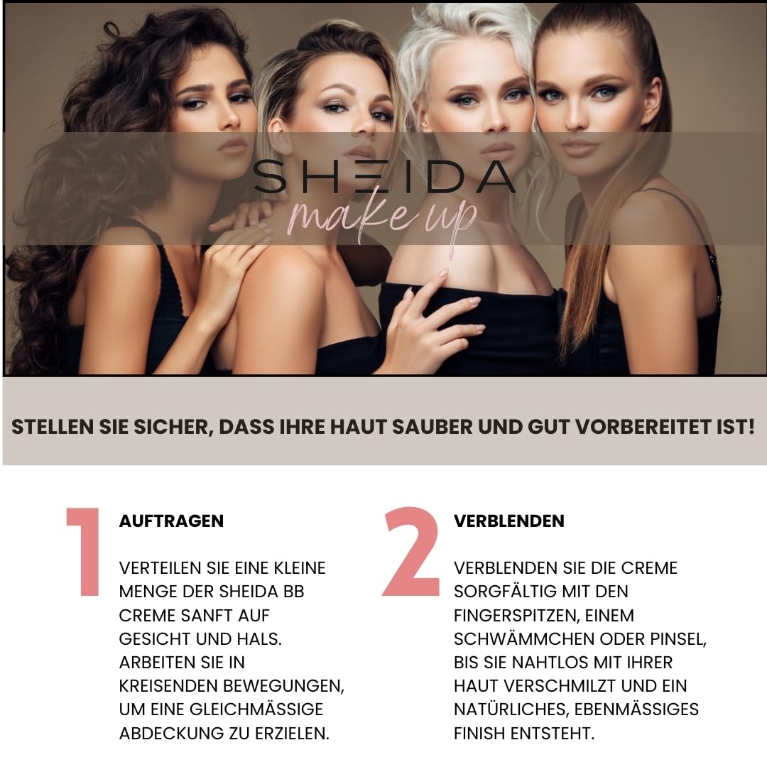 Sheida SHEIDA BB Creme, Tinted Day Cream with SPF 30+, 24h Moisture and Skin Optimiser for an Even Complexion, Enriched with Vitamin E & C. Multifunctional Care with Sun Protection (Medium, One Size)