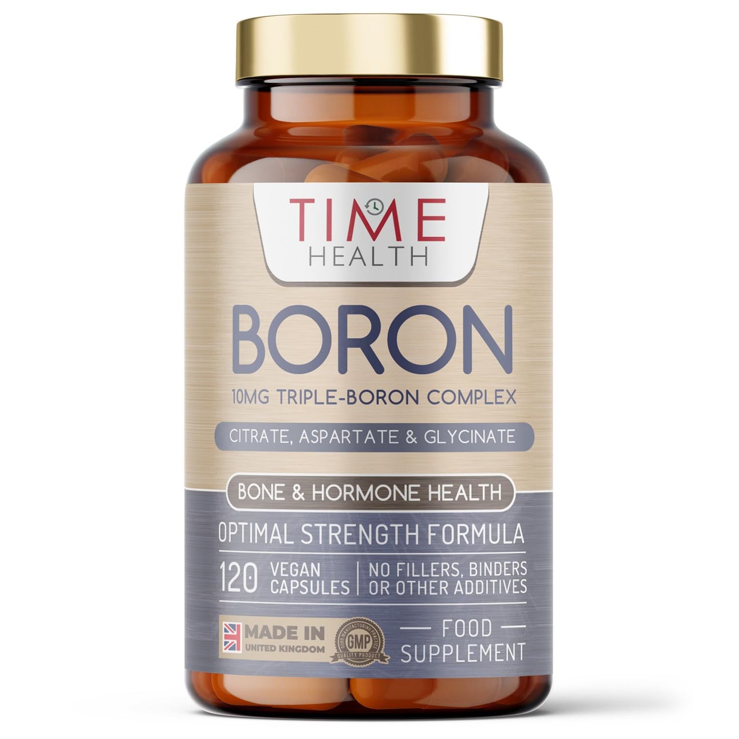 Time Health Boron - 10mg Optimal Strength - Cognitive, Osteo & Hormone Health - Capsules - UK Made Supplement - GMP - Vegan