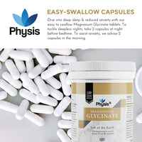 Physis Magnesium Glycinate | 120 Tablets | Vegan Magnesium Supplements for Sleep | 200mg - 400mg Daily | Non GMO, Dairy & Gluten Free | Helps Sleep & Anxiety Assist | High Bioavailability
