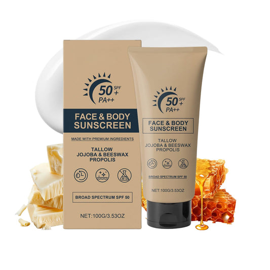 IZBEAUVO Beef Tallow Sunscreen SPF 50 PA++, Tallow Sun Cream, Organic Natural Beef Tallow Sunblock for Face, Hydrating Non-Greasy Travel Size Face & Body Sun Cream, UVA/UVB Protection, Water-Resistant