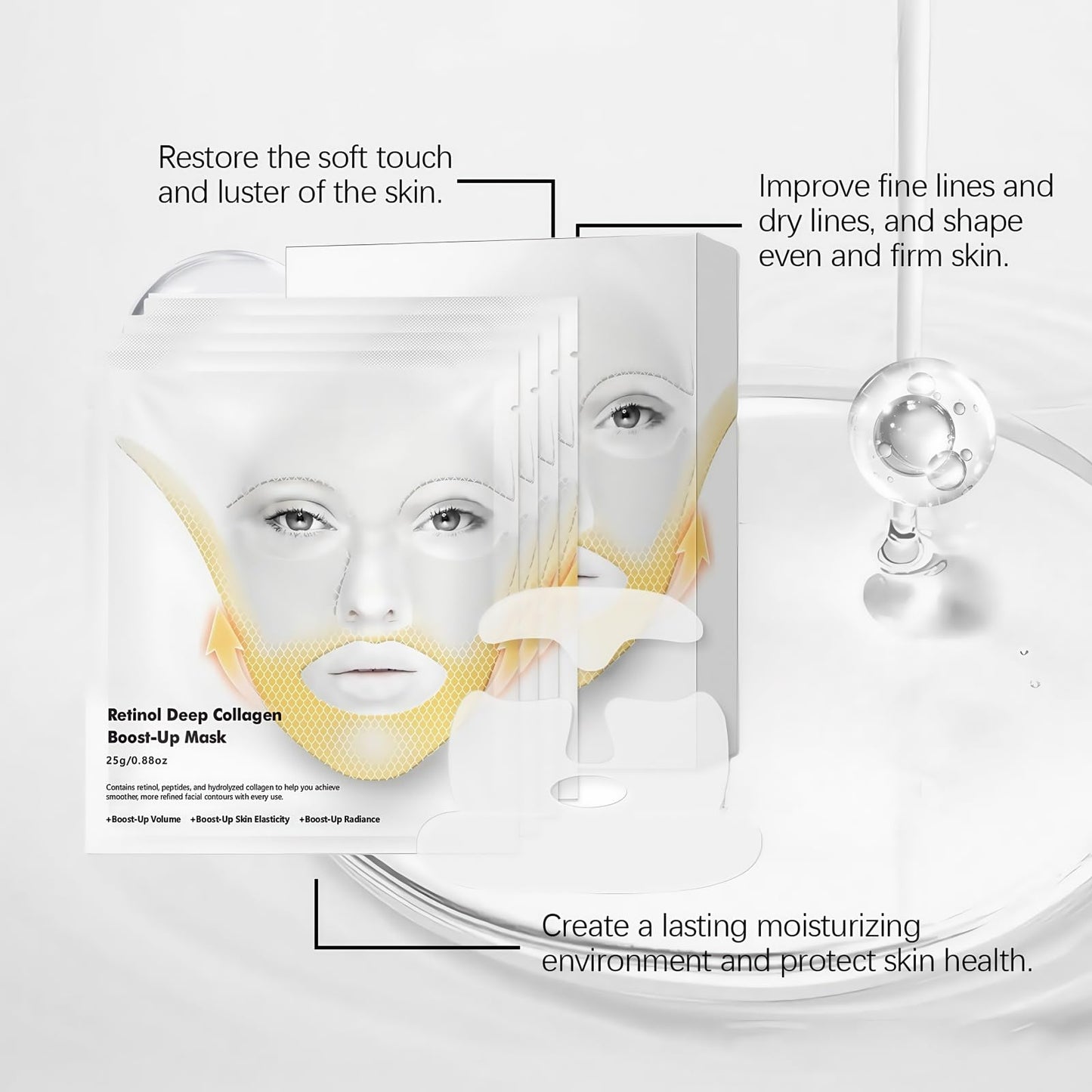 Siyinzu 4PCS Deep Collagen Retinol Tension Boost up Mask,Retinol Collagen Lifting Mask,V-Line Lifting and Face Tightening Ma-sk,Bio Collagen Ma-sk Overnight,Deep Moisturizing Colla-gen Face M-ask for Women