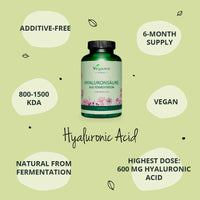 Hyaluronic Acid Supplements Vegavero® | NO Additives, Lab-Tested | High Strength 600mg with 800-1500 kDa | 180 Hyaluronic Acid Capsules (6 Months) | Vegan