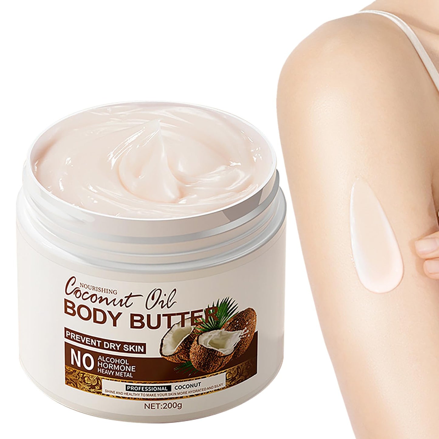 NatrLuxe 200g Coconut Body Butter - Body Cream For Women - Hydrating Lotion For Dry Skin - Moisturizer With Coconut Oil - Smooth, Improve Skin Texture