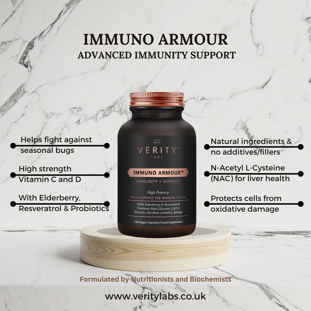Verity Labs VERITY LABS Immuno Armour Cold and Flu | High Strength Immunity Support | Vitamin C, Vitamin D, Zinc, Elderberry, Probiotics, NAC Supplement