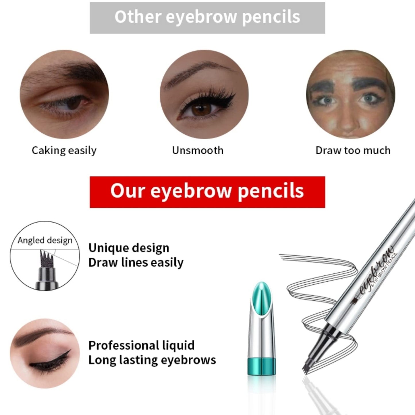 EHIOG Eyebrow Pencil, Microblading Waterproof Eyebrow Pen, Eye Brow Makeup Tool Eyebrow Pencil with 4 Micro-Fork Tip Long-Lasting Brow Tint, for Natural Eyebrow Hair Makeup-03#RedBrown