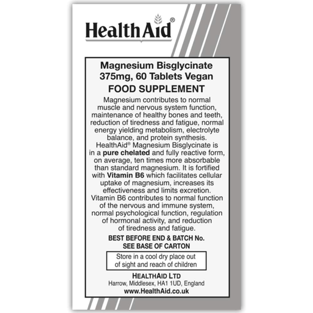 HealthAid Magnesium Bisglycinate Vegan Tablets, 60-Count