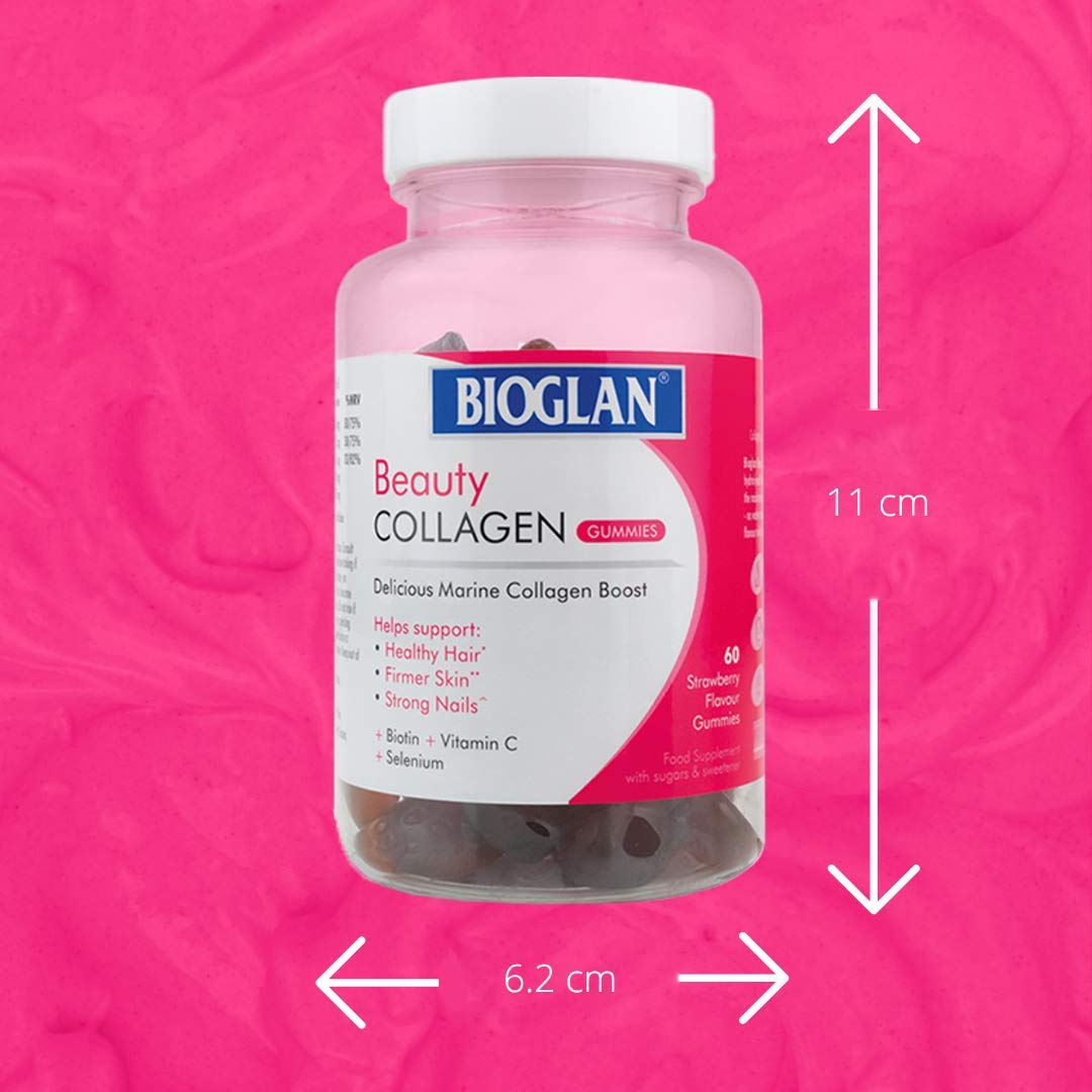 Bioglan Collagen Gummies | 1000mg | Hydrolysed Marine Collagen | Biotin | Selenium & Vitamin C | Strawberry Flavoured | 60 Gummies