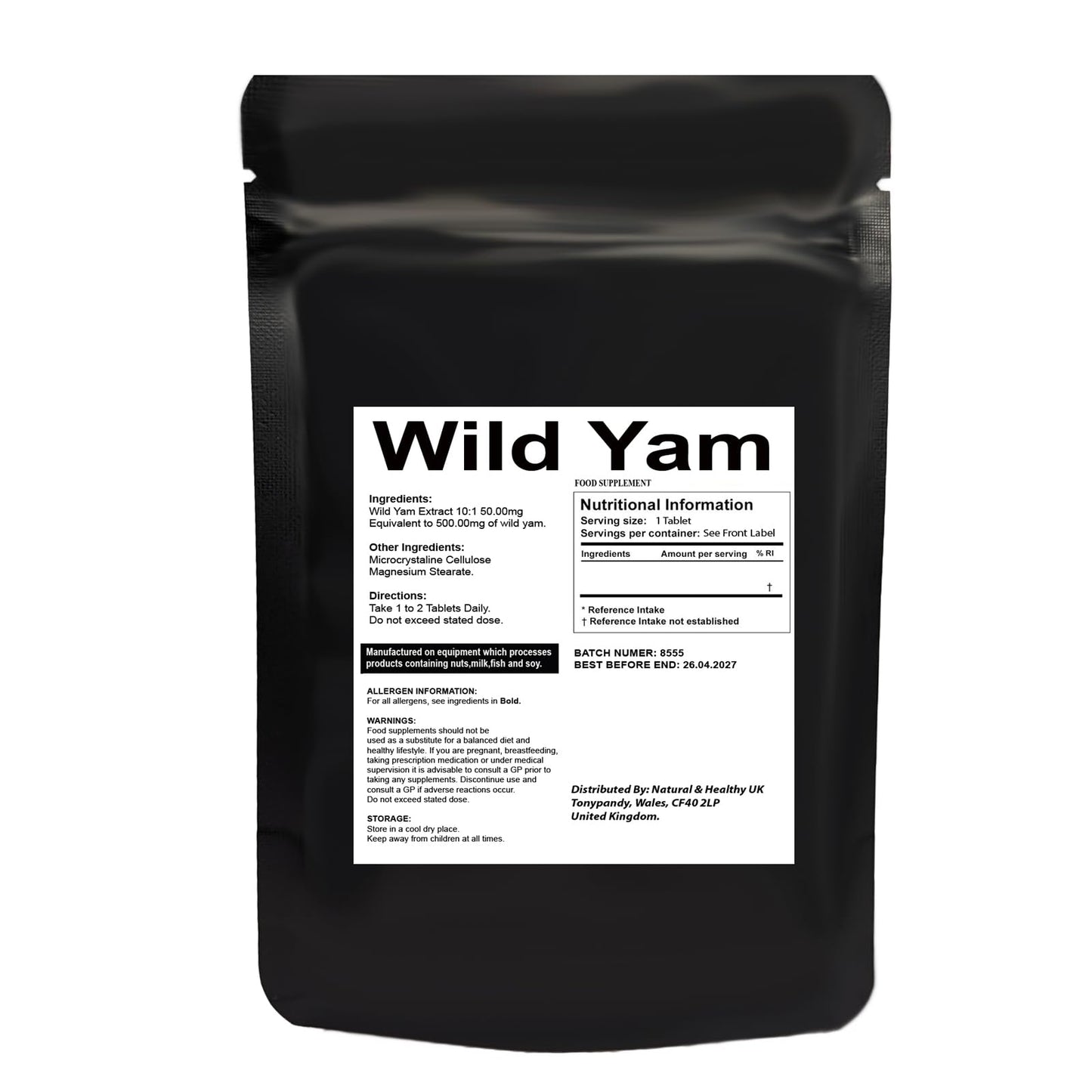 Generic Wild Yam Root Extract - 120 Tablets - Easy to Swallow - Letterbox Friendly - Dietary Supplement