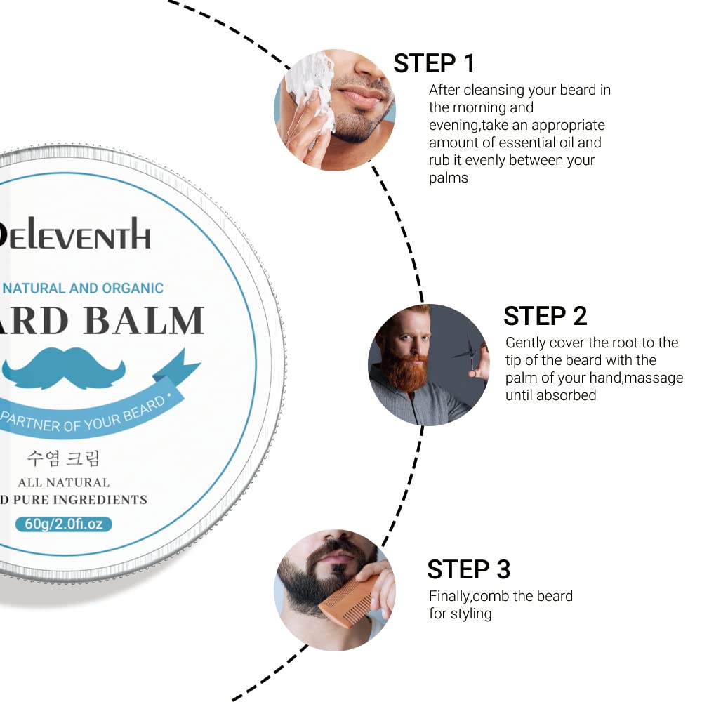 DEleventh Korean Brand Beard Balm 60g / Vitamin E with Natural Oils and Waxes, Soften, Strengthen and Protect for Healthy, Nourishing Beard, Hydrate, Soften & Protect Your Facial Hair (Original)