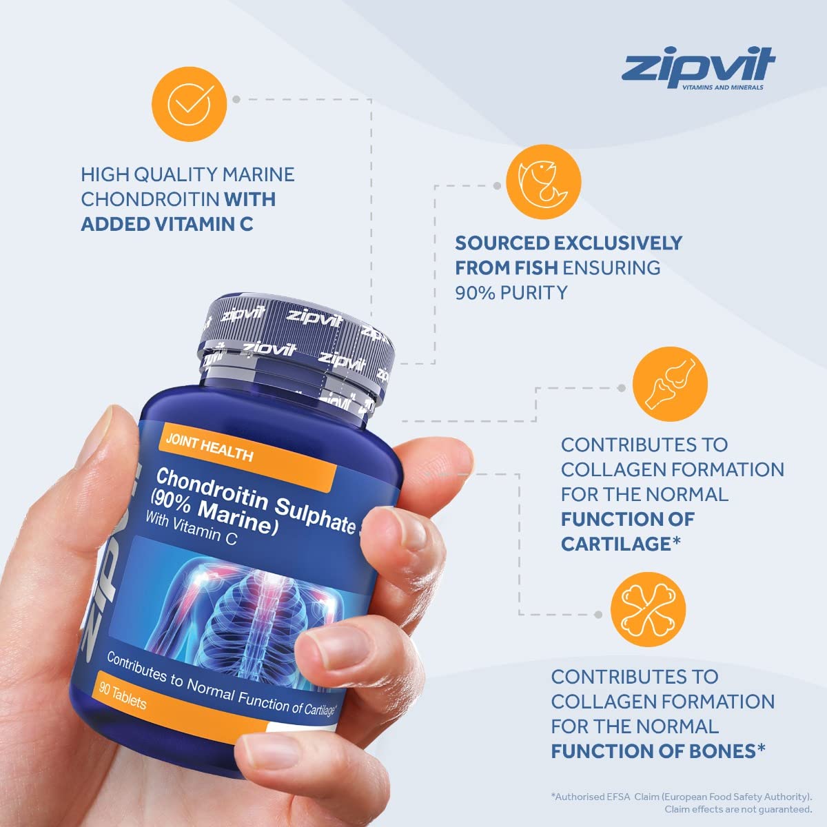 Chondroitin Sulphate 350mg with Vitamin C, 90 Tablets. 90% Pure Marine Chondroitin. Supports Collagen Formation and Cartilage Function.