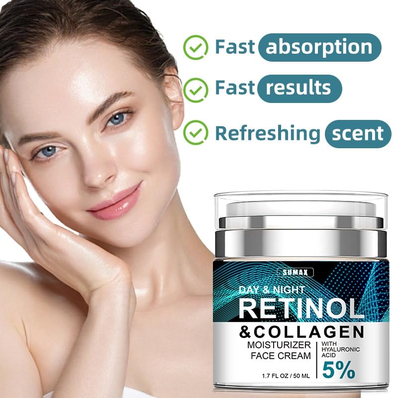 Jinjiar Retinol Collagen Cream with 5% Hyaluronic Acid,Retinol Face Cream with Collagen,Anti Wrinkle Face Cream,Anti Aging Face Cream,Retinol Serum for Face,Night Moisturiser,Day Cream for Women Anti Aging
