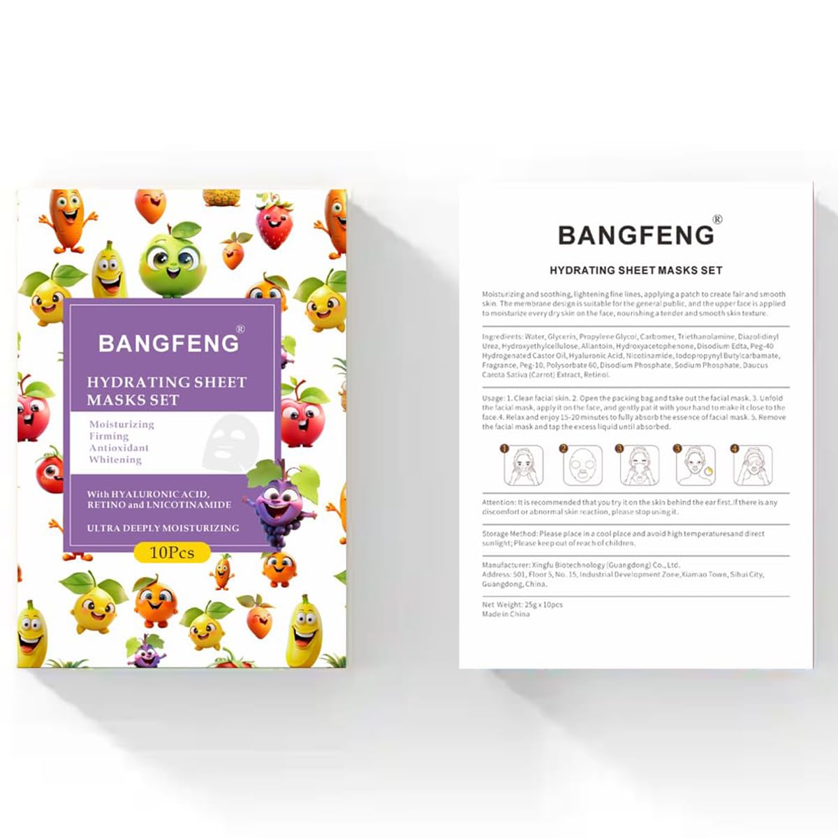 HQDA 10 Pack Fruit Face Masks Set Christmas Kit – Kiwi, Lemon, Grape, Cherry, Watermelon, Avocado & More, Moisturising Fruit Sheet Masks, Adult Girls Gentle Skincare for All Skin Types