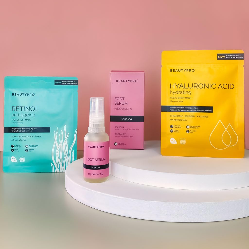 BEAUTYPRO HYALURONIC ACID Hydrating Facial Sheet Mask - 100% Biodegradable | Hydrating Beauty Face Mask | Infused with Hyaluronic Acid | Korean Skin Care | Multi-Award Winnin