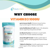Nutrivolv Vitamin D 1000IU | 1 Year Supply | 365 Easy-Swallow Vitamin D3 Vegetarian Tablets | High Strength | Immune & Bone Support Supplement | General Health & Wellbeing | 25µg