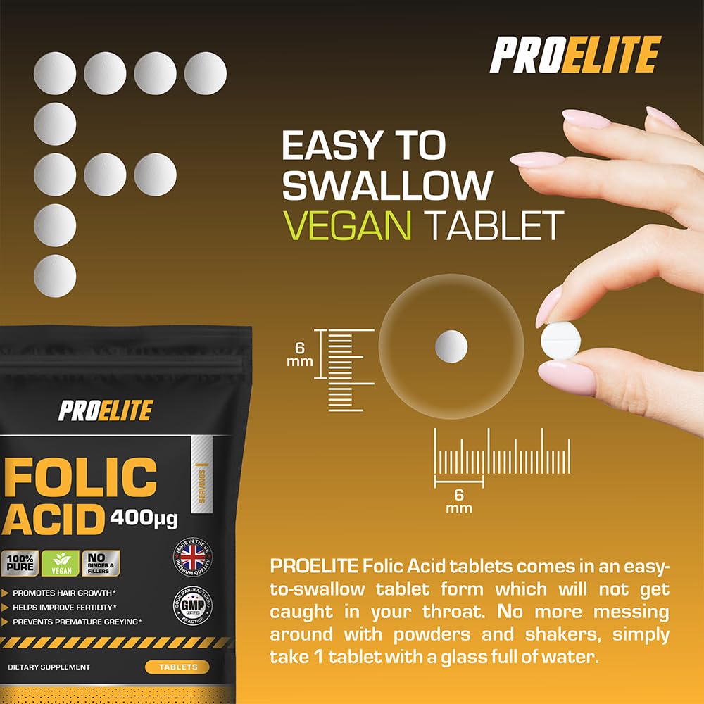 Folic Acid Tablets 400 mcg - 90 Vegan Vitamin B9 Tablets Folic A 400�g Pregnancy Care - Normal Function of Immune System and Reduce Tiredness and Fatigue - Made in The UK by PROELITE