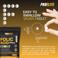 Folic Acid Tablets 400 mcg - 120 Vegan Vitamin B9 Tablets Folic A 400ug Pregnancy Care - Normal Function of Immune System and Reduce Tiredness and Fatigue - Made in The UK by PROELITE