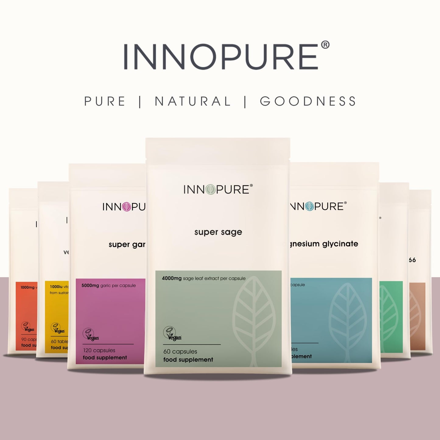 INNOPURE Super Sage Leaf 4000mg - No fillers or Binders. for Menopause Symptoms - High Strength - Hot Flushes & Night Sweats - 60 Capsules, 2 Month Supply - Vegan - UK Made