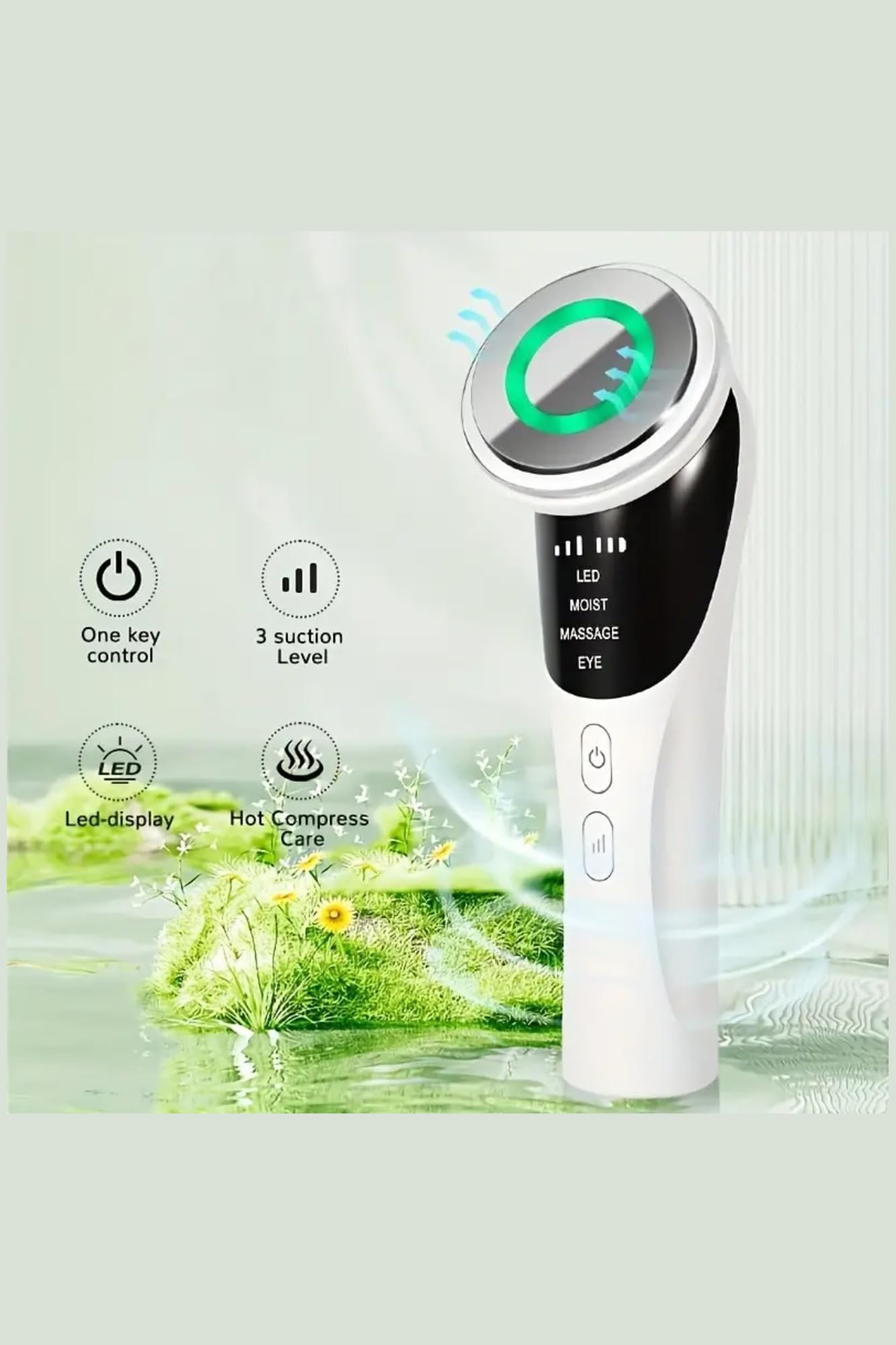 LED Facial Massage Device, 4 Modes, Cold Photon Beauty Treatment, USB Rechargeable, White