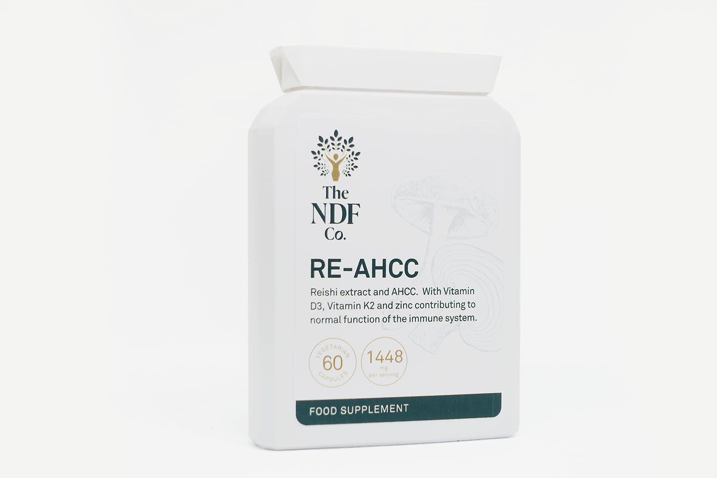 The NDF Company RE-AHCC - 5 in 1 Supplement with Reishi Extract , AHCC, Zinc, Vitamin D and K, 60 Count (Pack of 1)
