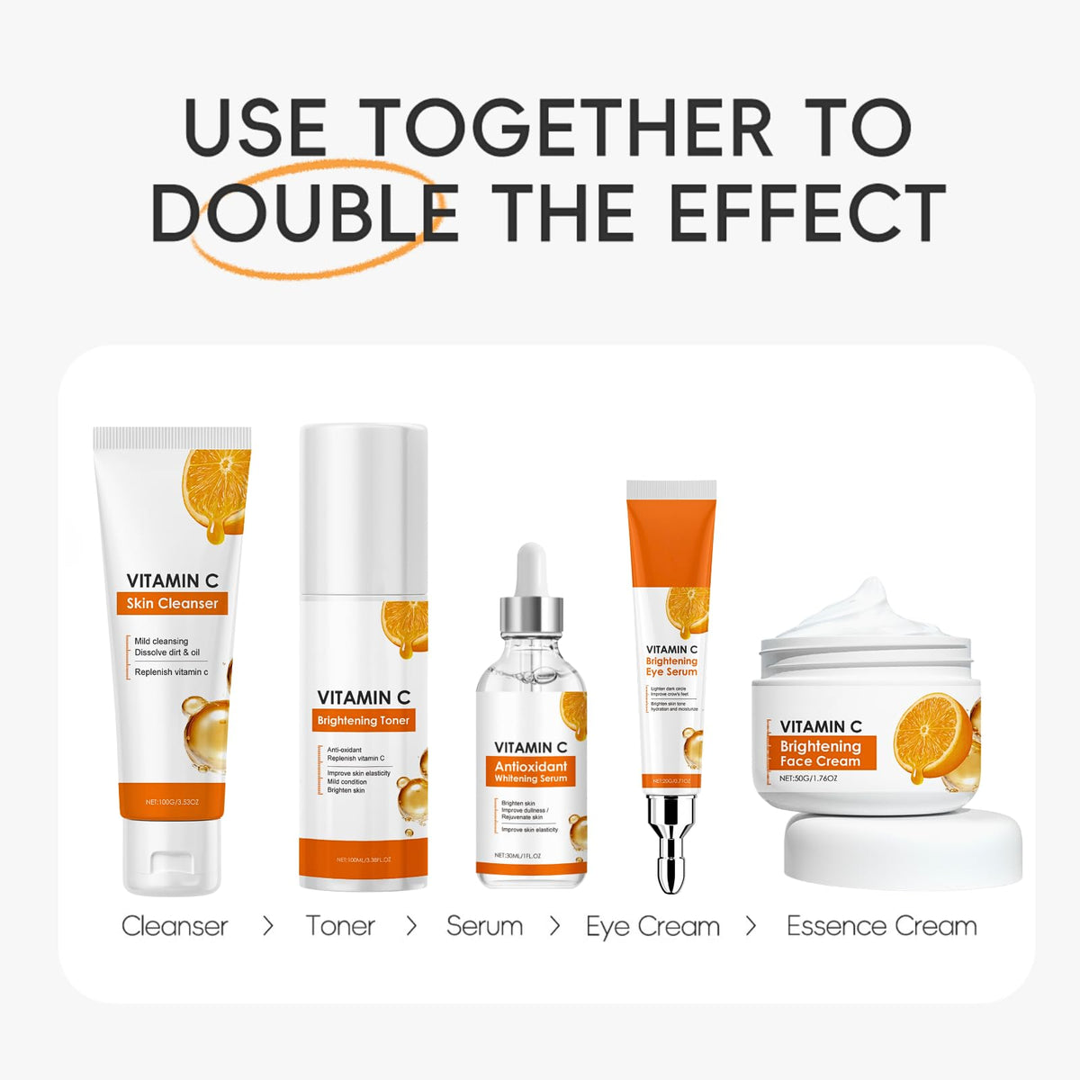 IZBEAUVO Skin Care Sets For Teenagers, Vitamin C Skincare Set, Teenage Girls Gifts - 5 Piece Gentle Skin Cleaning & Care Facial Kit With Cleanser, Toner, Serum, Eye Cream, Face Cream, Moisturise & Brighten