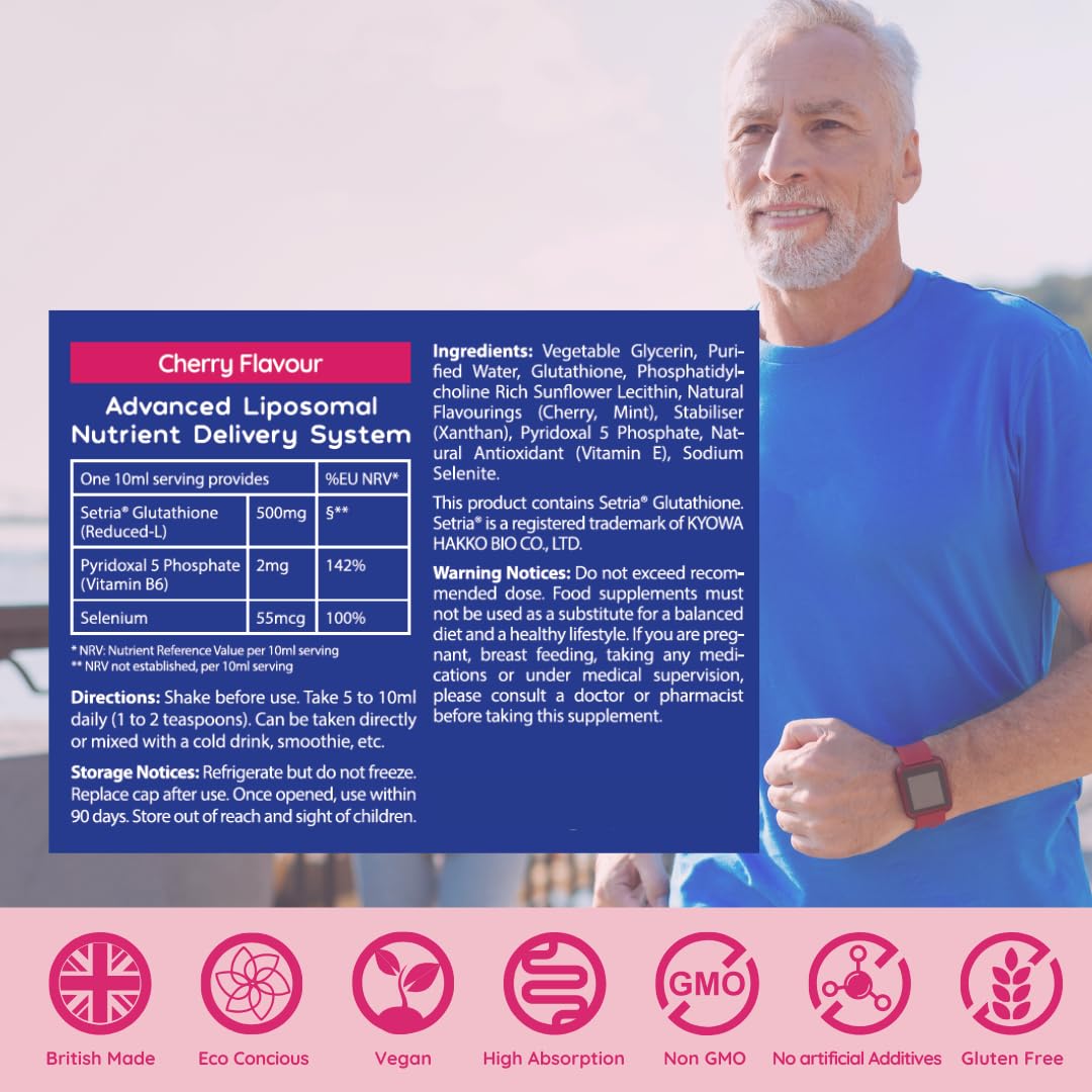 well actually WELL ACTUALLY Liposomal Glutathione 500mg (50 Servings - 250ml) High Bioavailability Setria® Glutathione Supplement with Vitamin B6 & Selenium - Powerful Antioxidant - Vegan, Cherry Mint Flavour