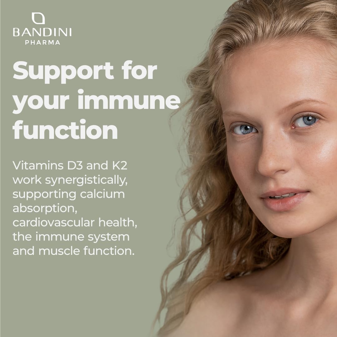 Bandini® Vitamin D3 K2 | 365 Easy Swallow Tablets 1 Year Supply | 2000 IU Vitamin D3 & 200 mcg Vitamin K2VITAL® MK-7 99% All Trans | for Bones, Teeth, Muscles, Joints & Immune System | High Strenght