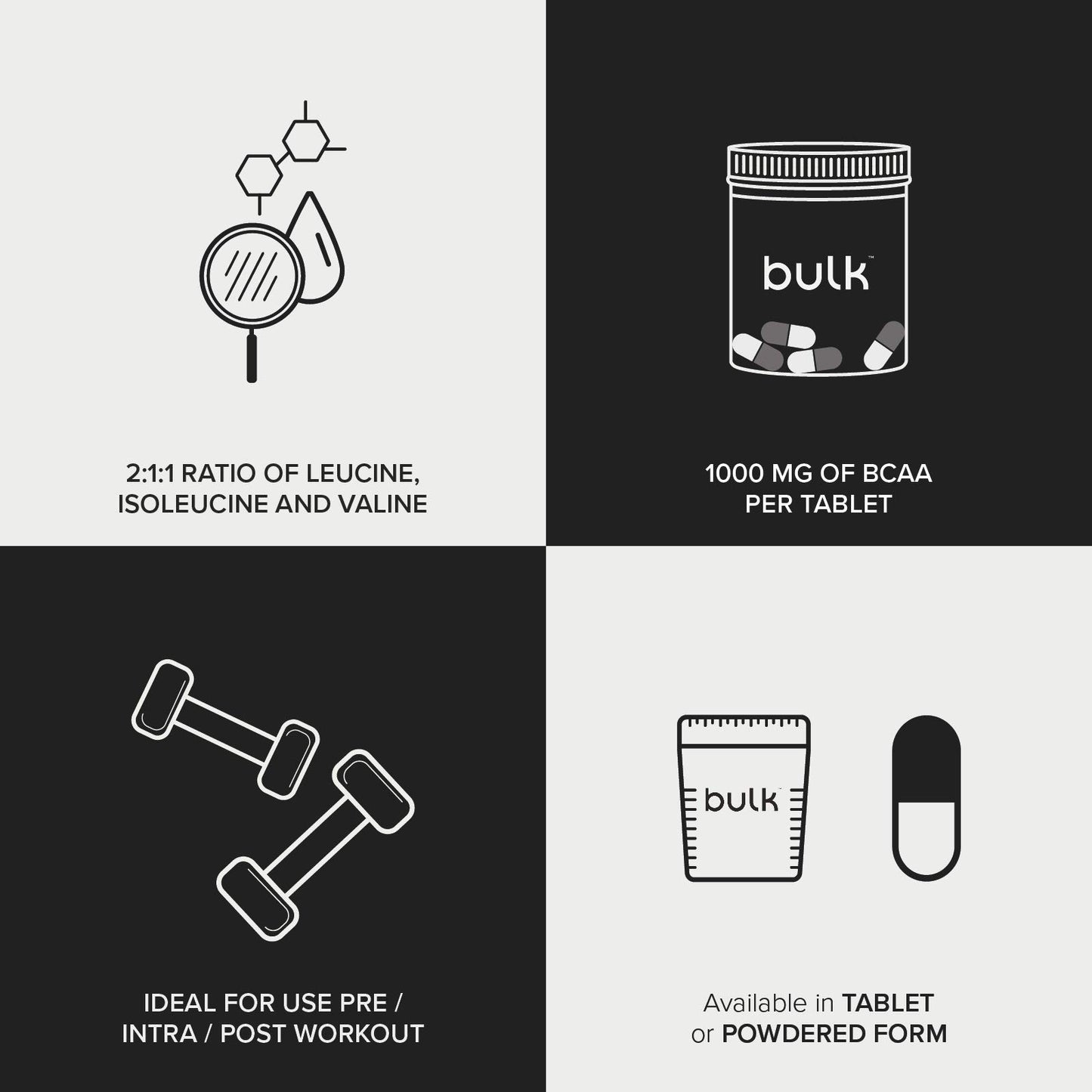 Bulk Pure Branched Chain Amino Acid (BCAA) Tablets, 1000 mg, Pack of 100, Packaging May Vary