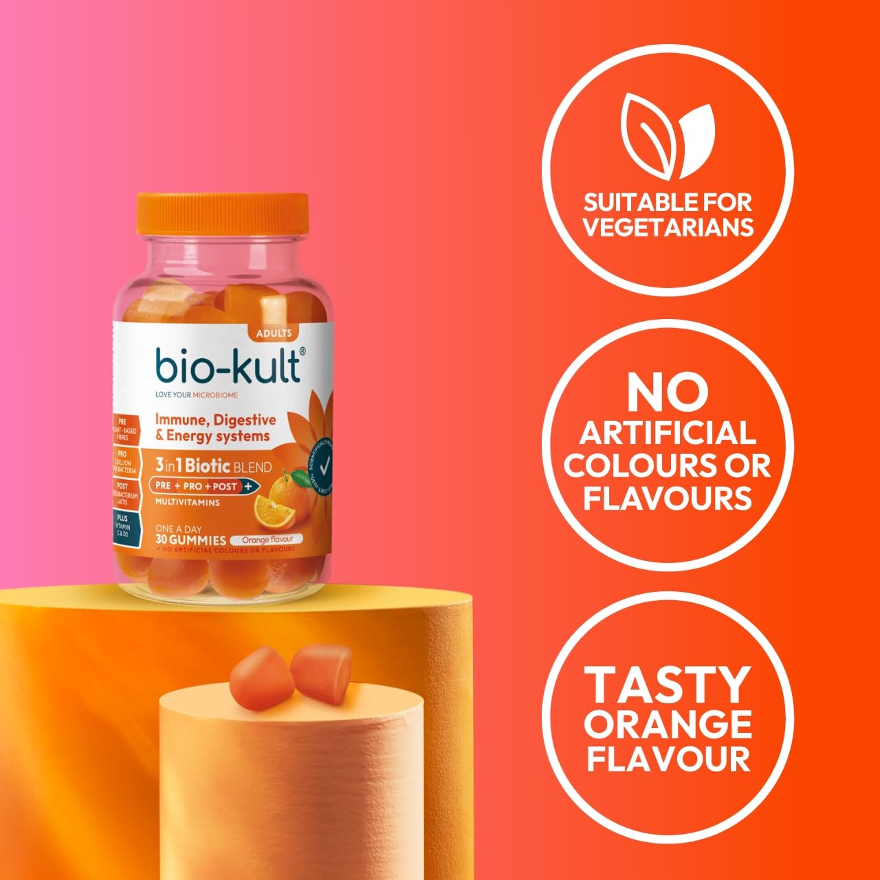 Bio-Kult 3in1 Biotic Blend Probiotic Gummy with Multivitamins, for Adults, Orange Flavour, 30 Gummies