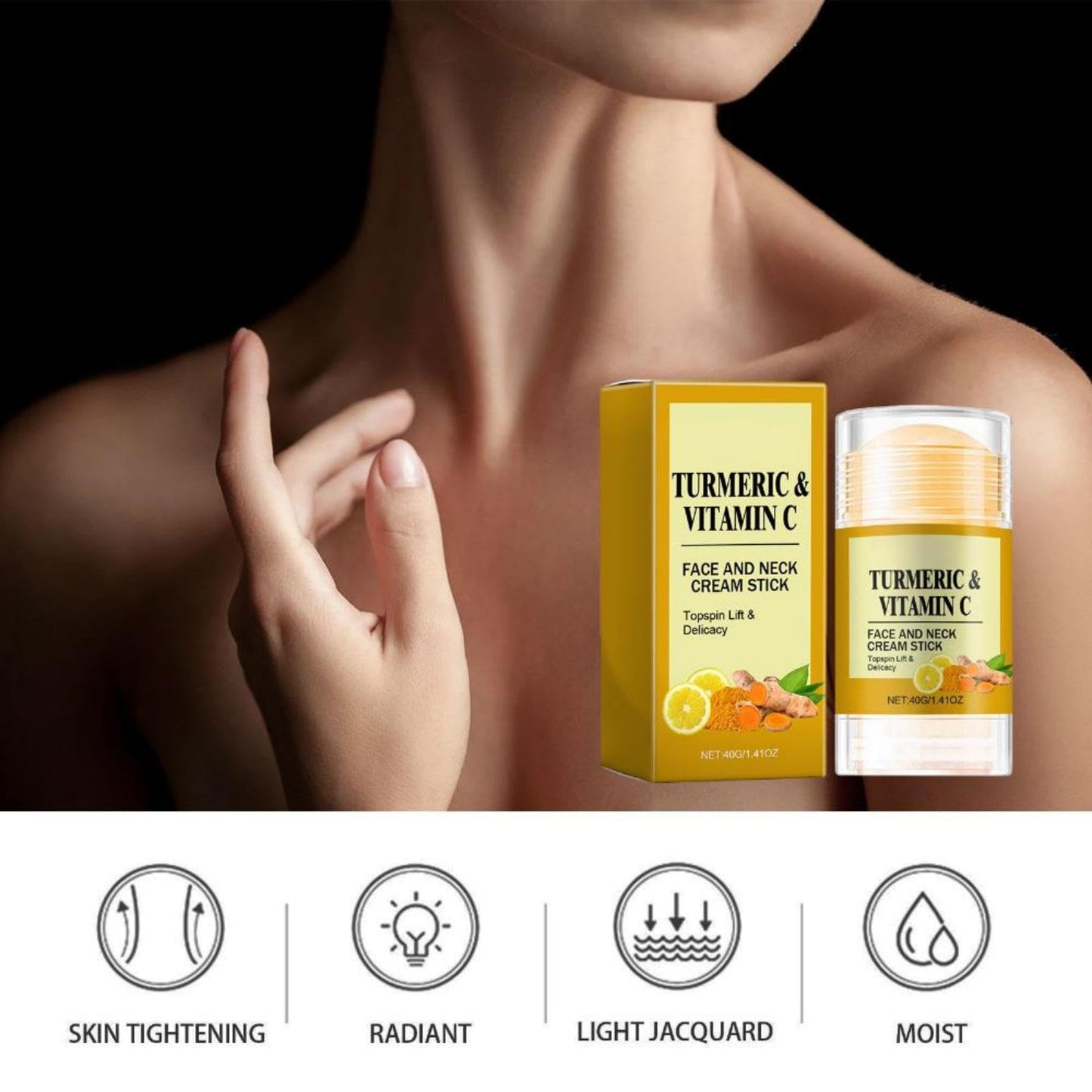 Turmeric & Vitamin C Face and Neck Firming Cream Stick, Hydrating and Brightening Skincare Balm, Smooths Wrinkles, Tightens and Lifts for Youthful-Looking Skin (1pcs)