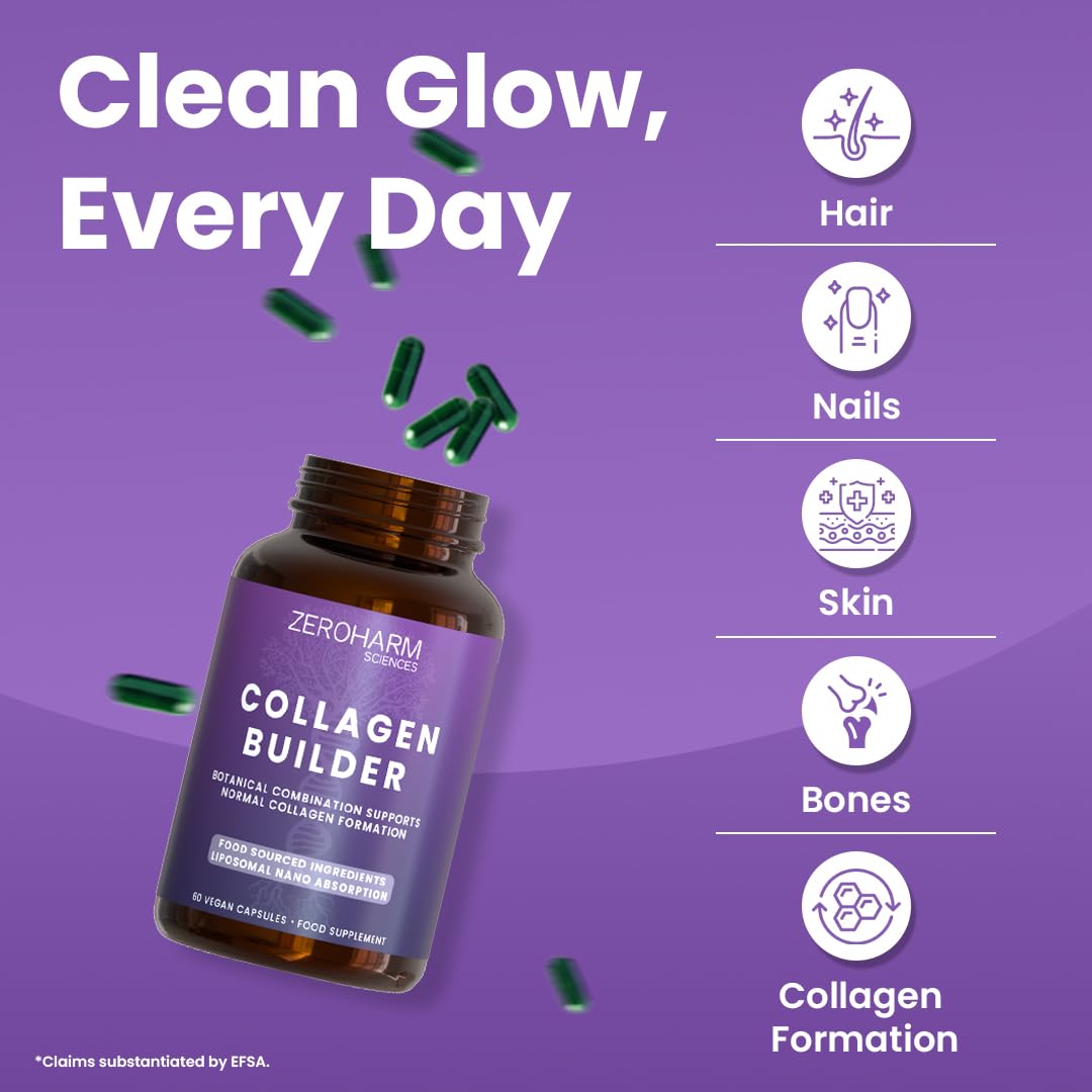 ZEROHARM Collagen Builder - Food Sourced Ingredients Liposomal Nano Absorption - 60 Vegan Capsules