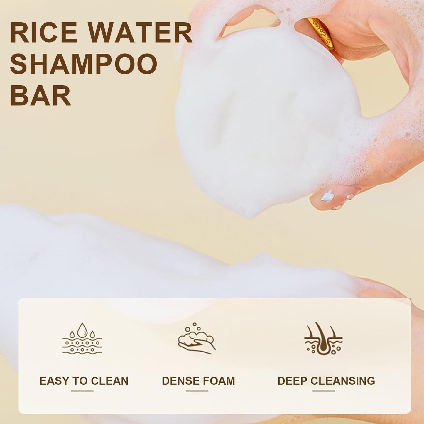 AuraBeen 2-in-1 Rice Water Shampoo & Conditioner Bar for Hair Growth with Coconut Oil & Argan Oil - Anti Hair Loss Shampoo Bar