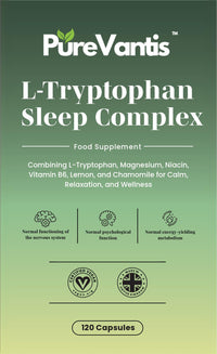 PureVantis L-Tryptophan Sleep Complex Supplement – 90 Capsules | with Botanicals & Vitamin B6 for Restful Sleep & Relaxation, UK Made