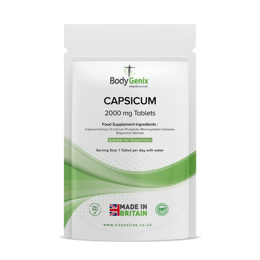 Bodygenix Capsicum Extract 2000mg Tablets - High Strength Anti Inflammatory Immune Metabolism Digestive Anti Oxidant Support - Vegan Food Supplement 120 Tablets