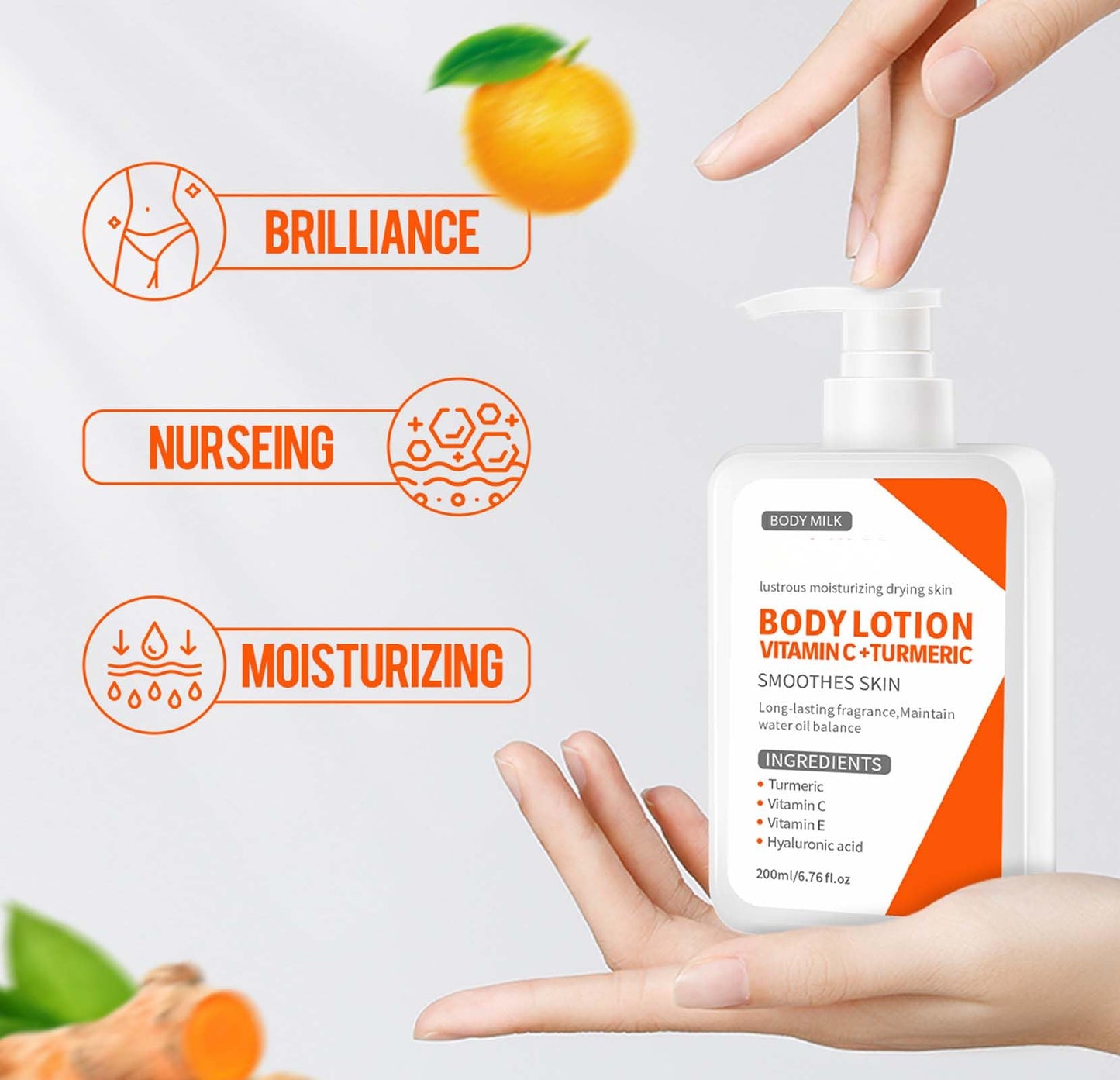 Trendyfave Turmeric Body Lotion, Body Moisturiser With Turmeric And Vitamin C, Remove Dark Spots, Moisturizing Body Lotion for Dry Skin, Body Skin Care Smooth Skin, Large-capacity 200ml