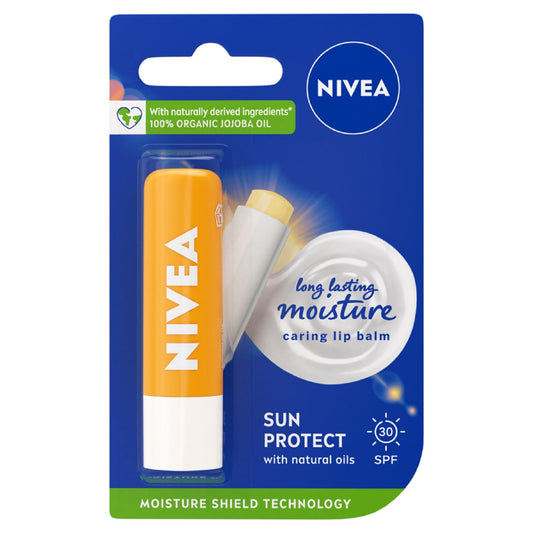 NIVEA Sun Protect Caring Lip Balm (4.8g), Lip Balm with Shea Butter and SPF 30, Protects Against UVA/UVB Rays with 24H Moisture, Lip Care