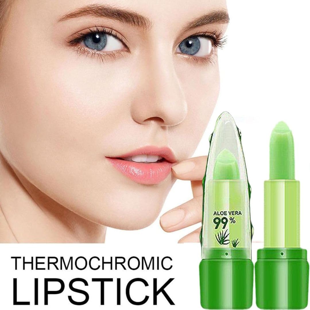 Generic Aloe Vera Lipstick, Aloe Vera Lip Balm, Moisturizing Crystal Jelly Lipsticks, Organic Color Change Lipstick, Long Lasting Nutritious Lip Balm, Magic Temperature Lip Gloss for All Ages (1)
